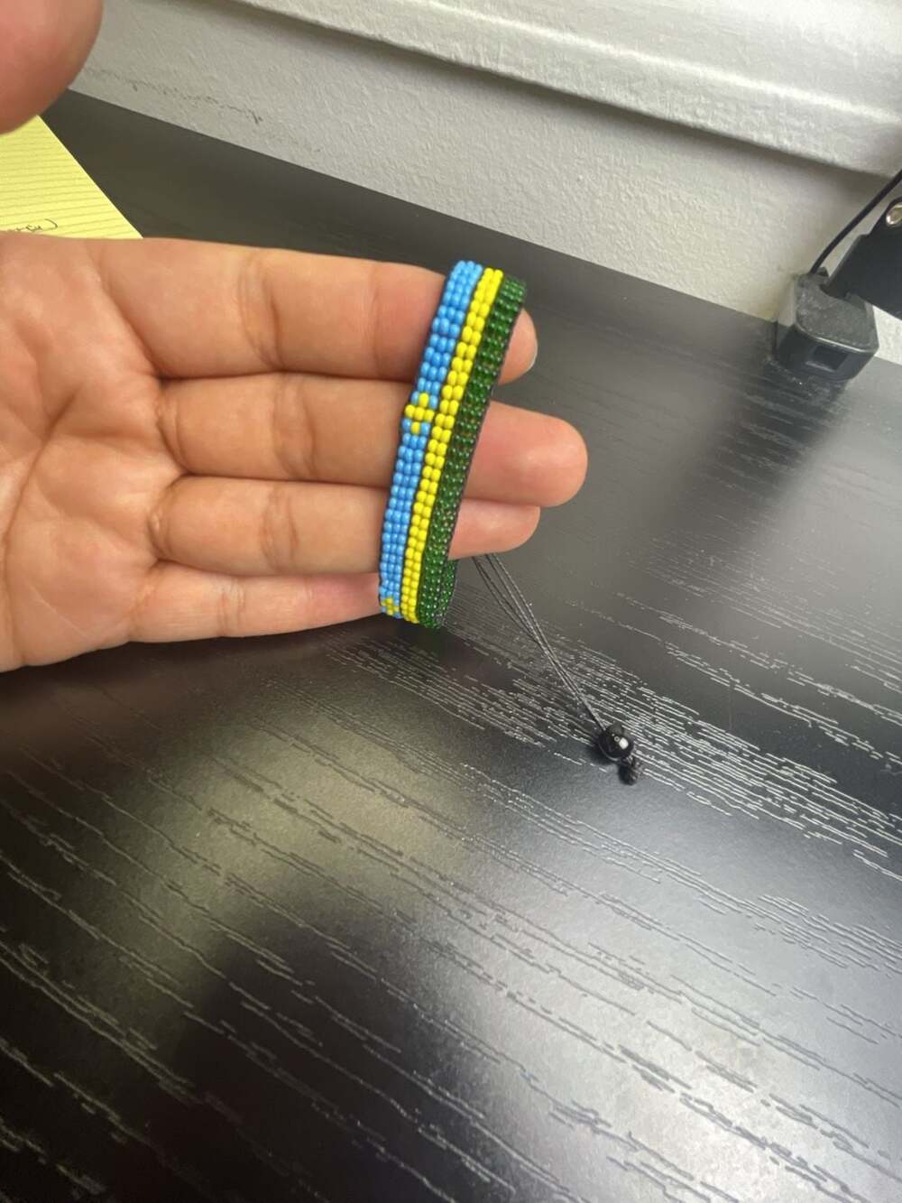 Handmade Rwanda Flag Beaded Adjustable Rope Bracelet - Picture 2 of 3